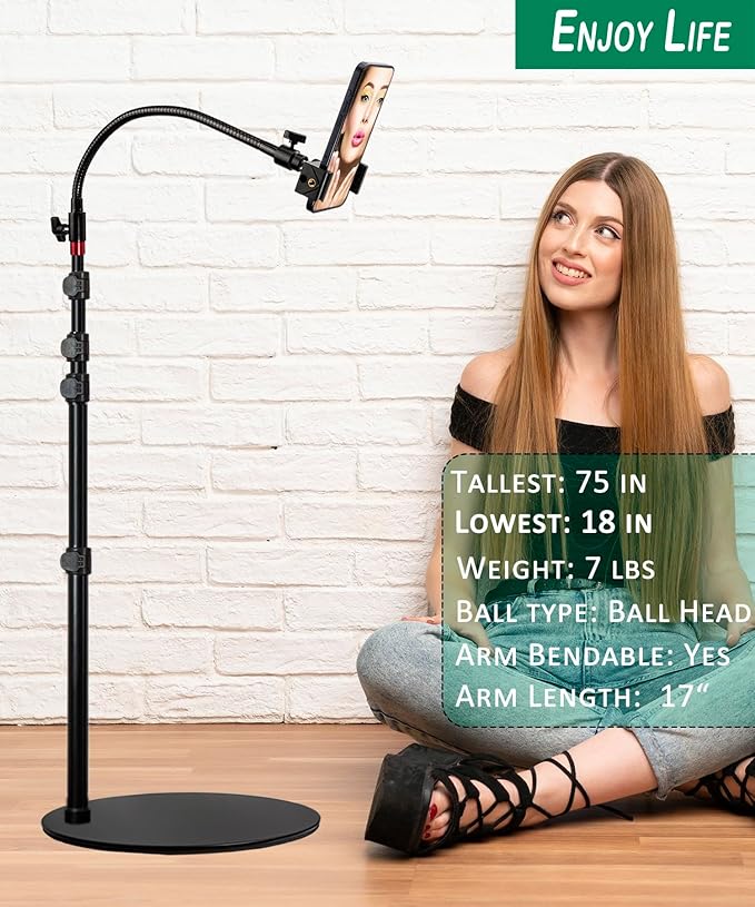 Swivel Cell Phone Mount - Height Adjustable Stand with Heavy Stable Base - Compatible with iPhone 16, 16 Pro Max, 15, 14, 13, 12