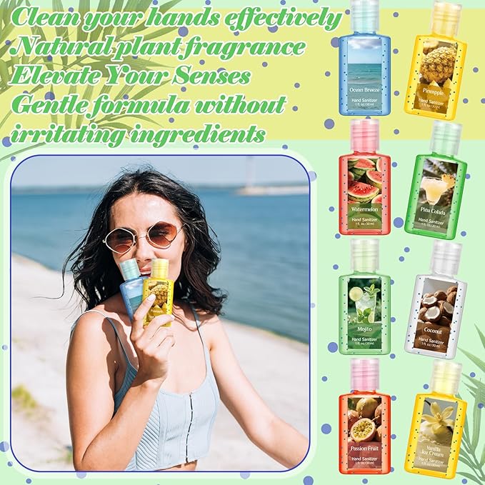 Frienda 24 Pack Summer Mini Hand Sanitizer Bulk Travel Size Perfume Gel Hand Sanitizer Scented Variety 1 Fl oz Pocket Portable for Guest Christmas Stocking Stuffers Nurse Coworker Teacher Office Gifts