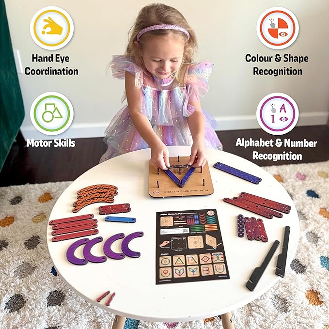 Butterfly EduFields Wooden Alphabet Puzzle Set for Kids | Montessori Educational Toy for Ages 3-5 | ABC Letters, Numbers & Shapes | Early Learning & Fine Motor Skill Development