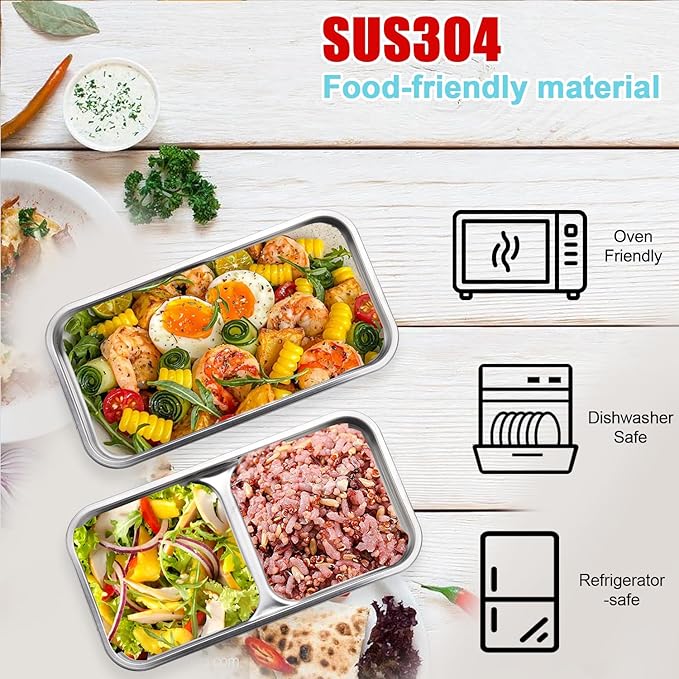 304 Stainless Steel Snack Containers, 100% Leadproof, Grab and Go Snack Containers, Food Grade, for Travel and Outdoor Camping, 1pc Single and 1pc Double Compartment, 2 PCS