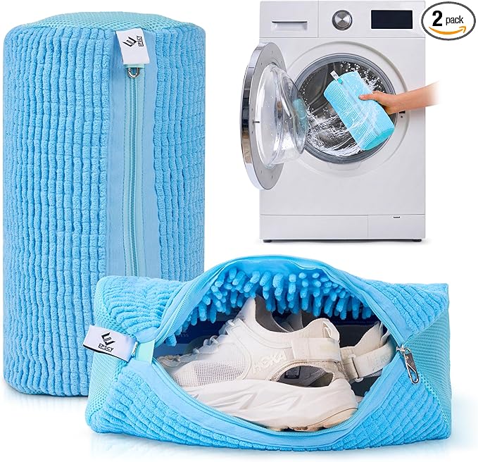 EPSCY Shoe Washing Machine Bag 2 Pack - Reusable Deep Clean Sneaker Bags - Fits All Shoe Sizes & Types, Self-Locking Zipper, Protects Machine (Blue)