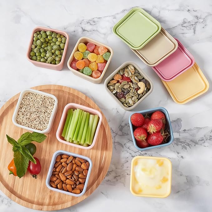 Dobyusf 16-Piece Pure Silicone Food Container Set - Stackable 100ml Storage Boxes, Microwave & Dishwasher Safe, Temperature Resistant (-40°C to 230°C), BPA-Free Food Storage for Salads, Dips, Snacks