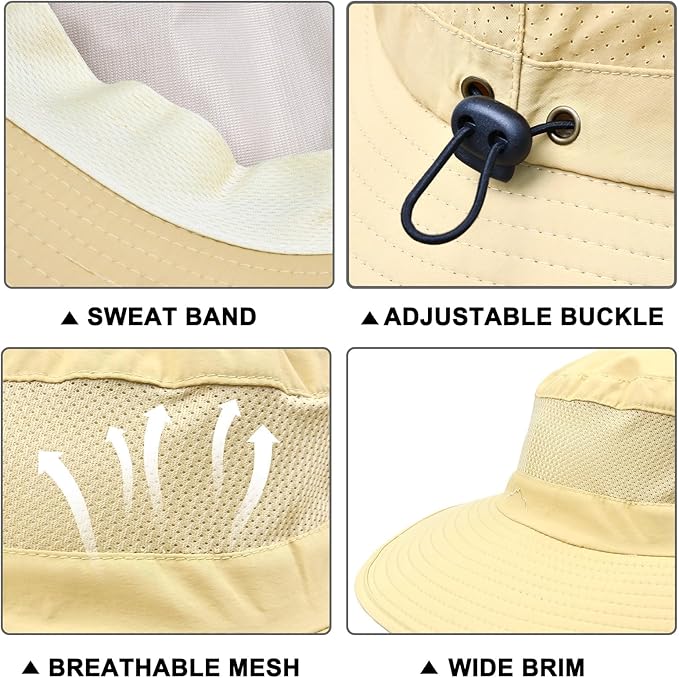 ZOORON Sun Hats for Men Women Fishing Hat with Neck Flap,UPF 50+ Sun Hat Waterproof Wide Brim Bucket Hats for Safari Hiking