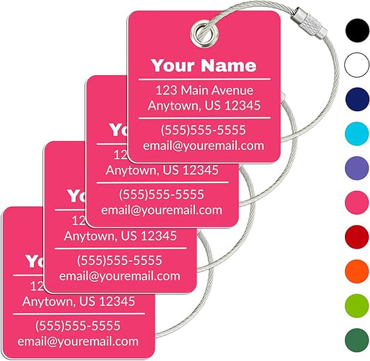 Personalized Luggage Tag | 4 Pack | Custom Luggage Tags for Suitcases | Kids Backpack Tag | 10 Color Options & Choose Font, Font Color