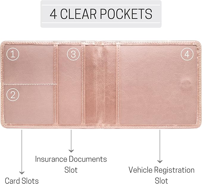 CANOPUS Car Registration and Insurance Holder, PU Leather Card Holder, Vehicle Glove Box Organizer for Auto, SUV, Truck and Motorcycle, Rose Gold