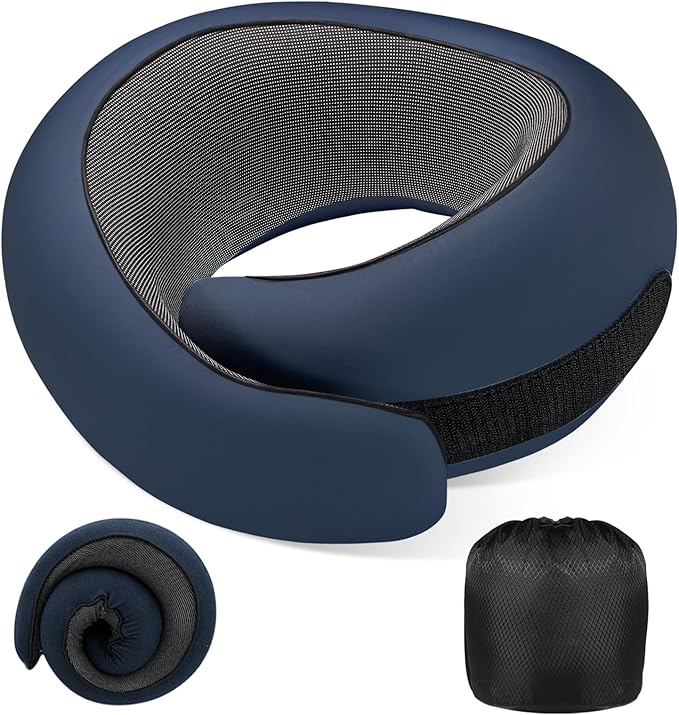 Neck Pillow Airplane,100% Pure Memory FoamTravel Neck Pillow Travel Neck Support Ergonomic &Portable Design Best for Sleeping Plane Car Train Office Flight (Deep Blue)