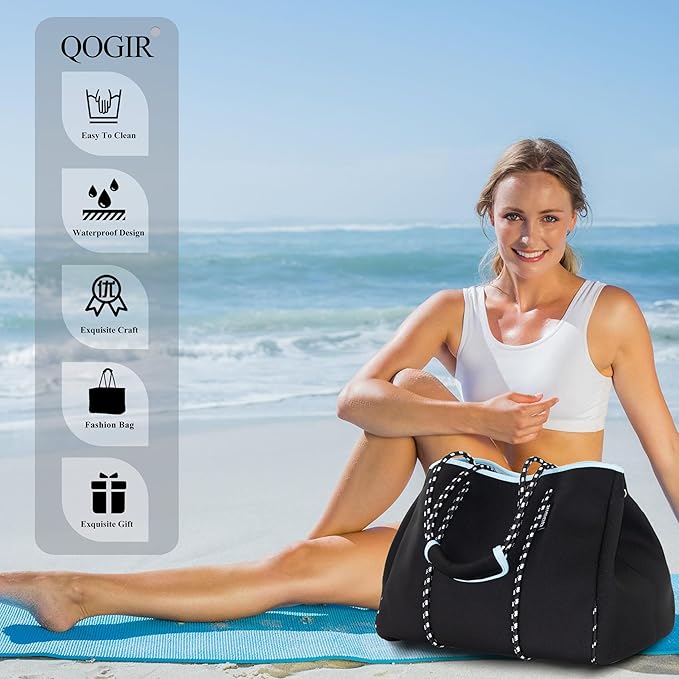 QOGiR Neoprene Multipurpose Beach Bag Tote with Inner Zipper Pocket … … … …