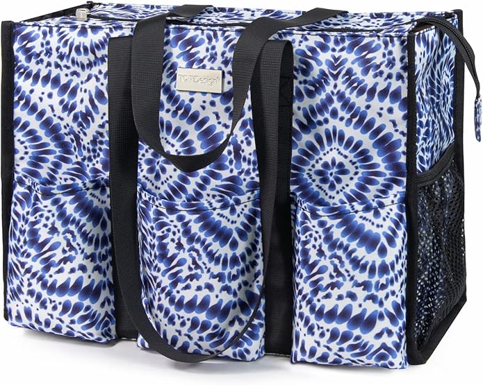 TOPDesign Utility Water Resistant Tote Bag with 13 Pockets, Top Zipper Closure & Thick Bottom Support, for Working Women
