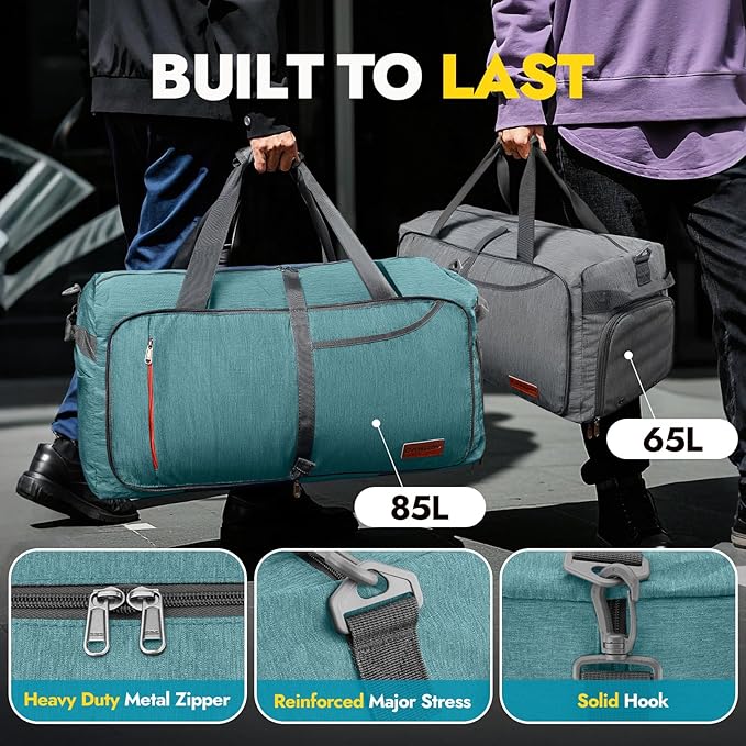 Canway 65L Travel Duffel Bag, Foldable Weekender Bag with Shoes Compartment for Men Women Water-proof & Tear Resistant
