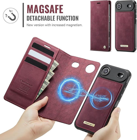 PlusnapX Wallet Case for iPhone Air Compatible with Magsafe, 2-in-1 PU Leather Flip RFID Blocking Card Holder Stand ShockAirof Magnetic Detachable Case for iPhone 17 Air Case 6.5", Burgundy