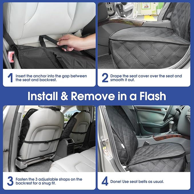 Front Seat Cover with Side Flaps - Waterproof, Durable Captain Seat Protector for Dogs & Humans, Protects from Dirt, Fur, Scratches, Fits Cars, SUVs, Trucks, Minivans(2-Pack)