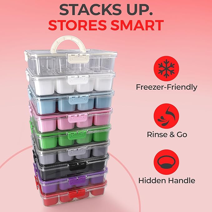 Snackle Box Container with Lid- Travel Charcuterie Box with Handle - Organizer for Candy, Fruit, Nuts, Veggies, Snacks, Beach Essentials, Portable Lunch Box (Red, Large)