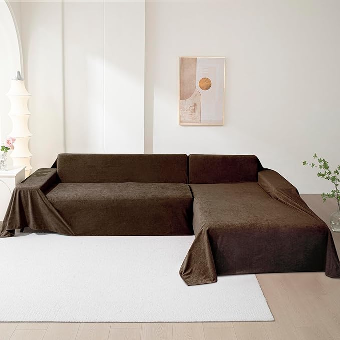 MEETSKY Couch Cover for 3 Cushion Sofa Washable, Cat Scratch Proof Sofa Covers, Furniture Protector Oversized L Shape Brown Sofa Slipcovers Sectional Big Couch Covers for Dogs Pets, 71" x 150"