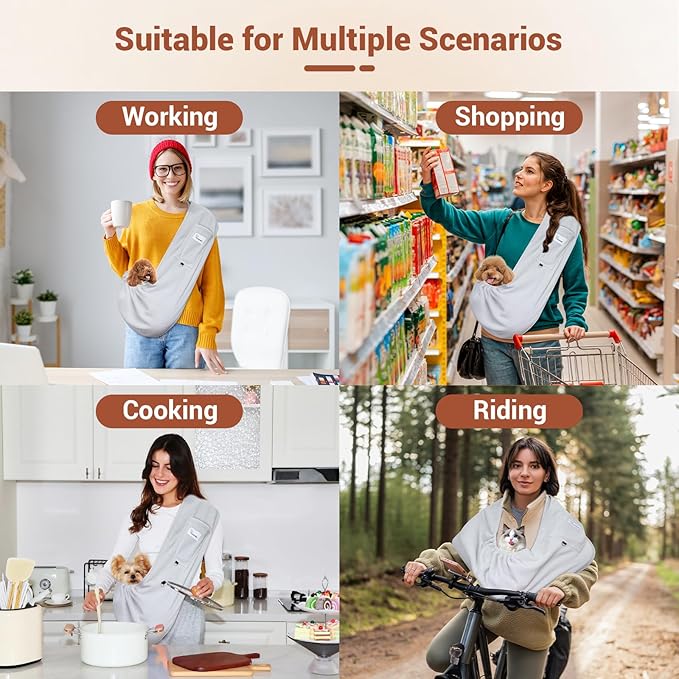 Dog Carrier Sling,Indoor Comfort Adjustable Cat Sling Carrier,with Front Pocket and Seat Belt Dog Carriers for Small Dogs Machine Washable,Suitable for Family Outdoor Use (Large, Grey)