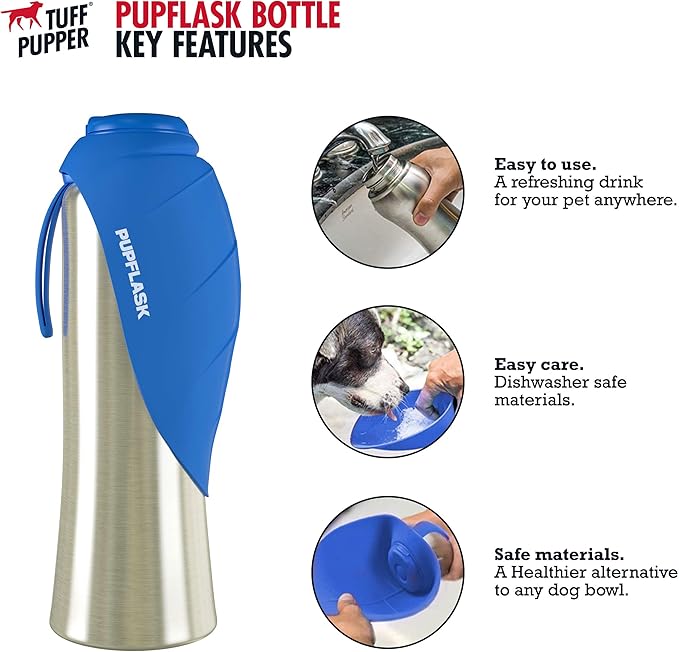 PupFlask Large Dog Water Bottle | 27 or 40 OZ Stainless Steel | Convenient Dog Drink Dispenser | Puppy Travel Water Bowl | Portable Pet Hydration Bottle | Leak Proof | Perfect Size For All Breeds