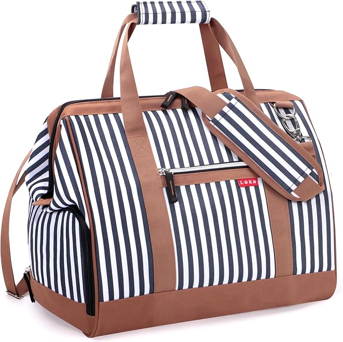 Lekesky Travel Duffel Bag for Woman, Weekender Carry on Bag with Shoe Compartment for Overnight, Extra Large Storage A-blue Stripe, 33L, Women (Striped, 33L)