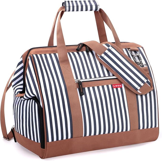 Lekesky Travel Duffel Bag for Woman, Weekender Carry on Bag with Shoe Compartment for Overnight, Extra Large Storage A-blue Stripe, 33L, Women (Striped, 33L)