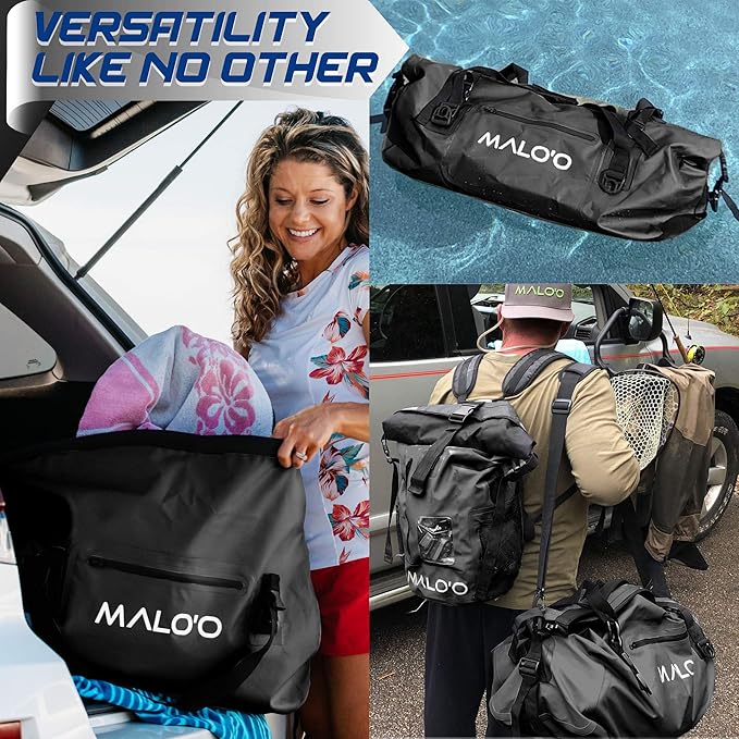 Malo'o Waterproof Dry Bag Duffel 40L/60L/100L, Roll Top Duffel Keeps Gear Dry for Kayaking, Rafting, Boating, Swimming, Camping, Hiking, Beach, Fishing - Internal & External Pockets and Molle Loops
