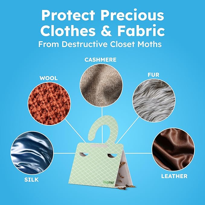 BugMD Clothes & Pantry Moth Traps (6 Count) – Sticky Glue Pheromone-Based Repellent for Closets, Cabinets & Wardrobes – Non-Toxic - Green