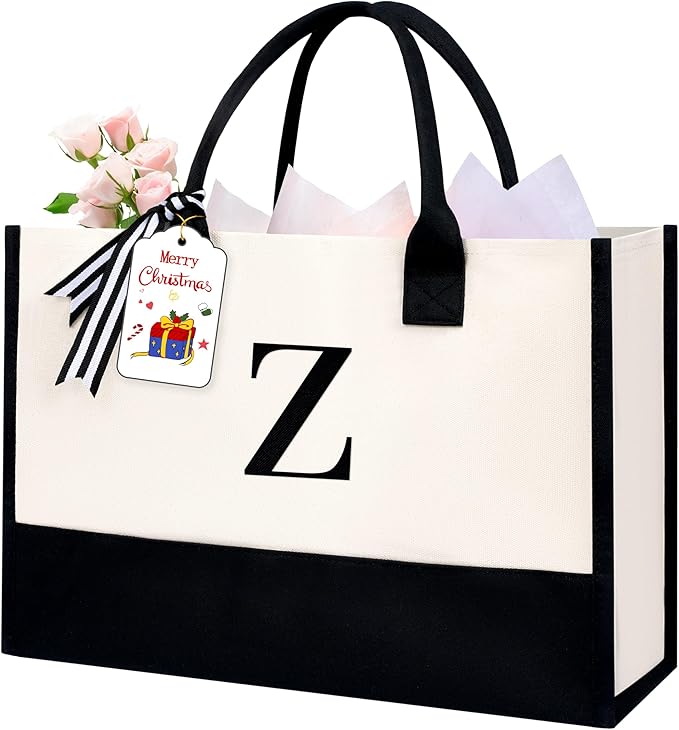 BAGAIL Initial Tote Bag, Personalized Birthday Gifts for Women, Teacher, Friends, Mom, Wedding, Monogrammed Beach Bag