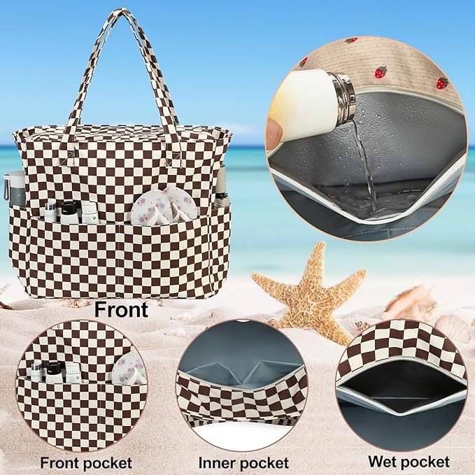Bluboon Waterproof Beach Tote Pool Bags for Women Ladies Extra Large Carry On Bag With Wet Compartment for Weekender Travel