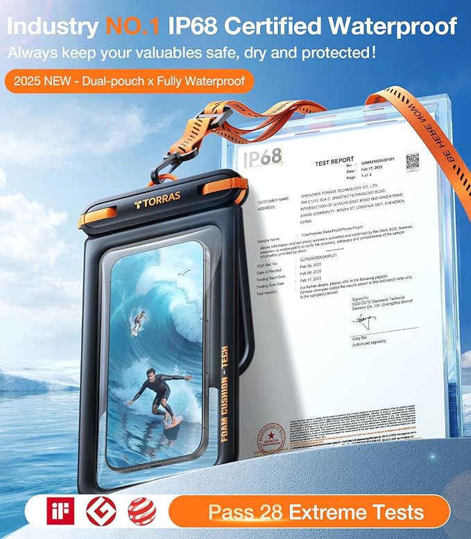 TORRAS IP68 Waterproof Phone Pouch Double Space, Floating Waterproof Phone Case with Lanyard for iPhone 17 Pro Max 16 15 14 S25 S24, Phone Dry Bag Vacation Cruise Ship Travel Essentials 7.0'', Black
