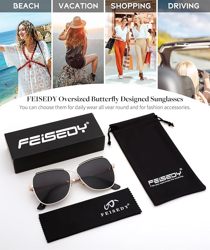 FEISEDY Womens Cute Sunglasses Oversized Butterfly X Shape Design Cateye Lady Sunglasses B2738