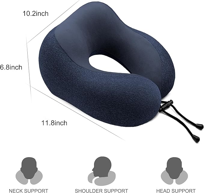 Travel Pillow - Memory Foam Cervical Neck Pillow for Adults, Kids, Children, Convenient & Portable U Shaped Pillows, Airplane Pillow for Home, Office, Camping, Travelling, Sleeping (Blue)