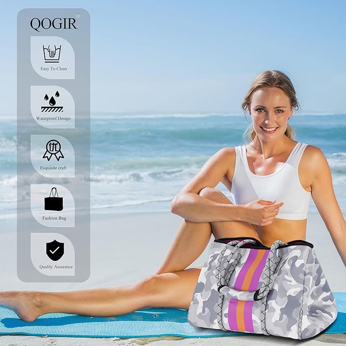 QOGiR Neoprene Multipurpose Beach Bag Tote with Inner Zipper Pocket … … … …