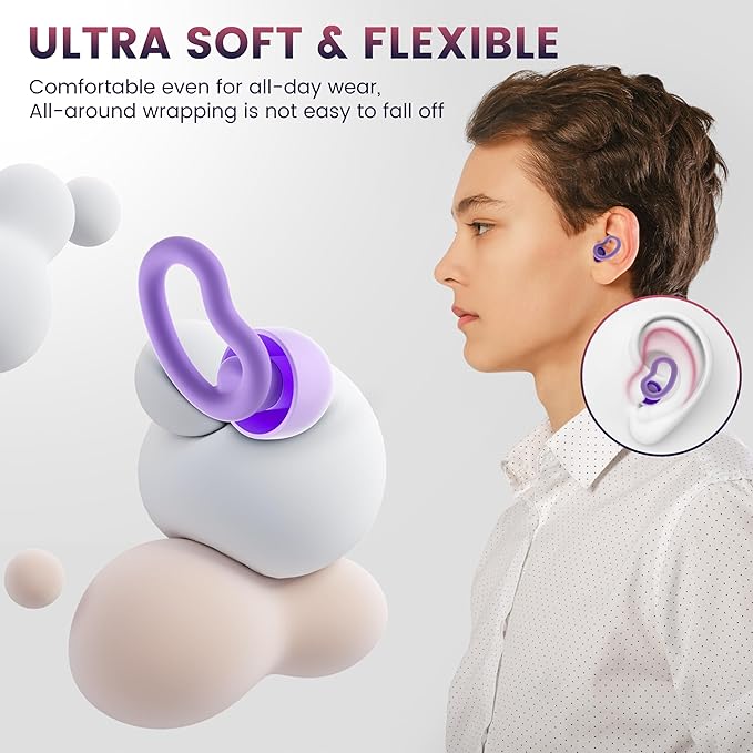 Noise Cancelling Ear Plugs for Sleeping - 2 Pairs Reusable Soft Silicone Noise Block Earplugs for Sound Proof, 31db Noise Reduction Earplug for Sleep, Snoring Blocking, Concert