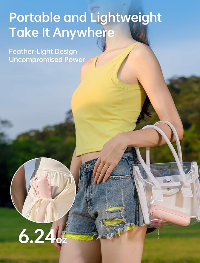 JISULIFE Handheld Fan with 4500 mAh Powerbank Max 37 Hours Runtime, Pocket Portable Battery Operated or USB Powered Folding Personal Fan, 3 Speeds, Gifts for Women Men Kids Gift for Festival-Pink