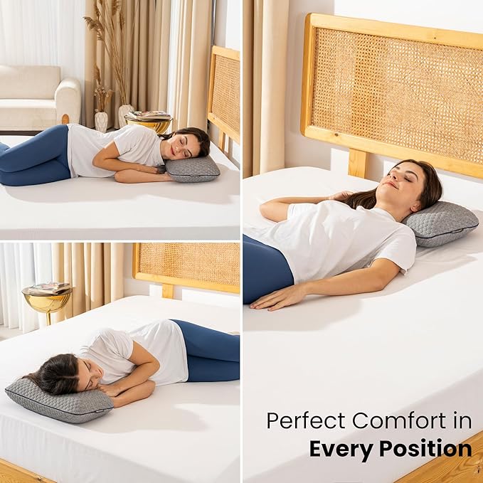 Memory Foam Travel Pillow with Washable Cover & Carry Bag – Compact, Soft & Breathable Neck Pillow for Airplane, Camping & Car (Gray- with Extra Gray Cotton Cover, 15.7x9.8x3.9 inches)