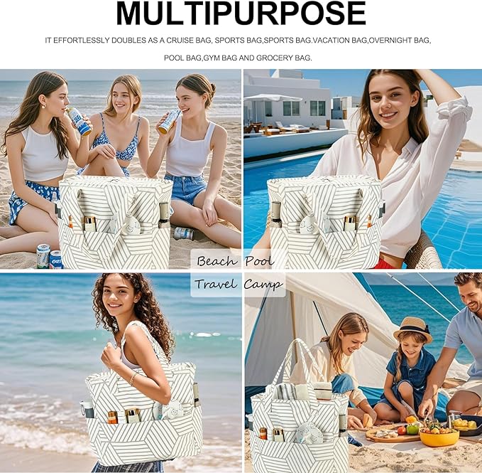 Bluboon Waterproof Beach Tote Pool Bags for Women Ladies Extra Large Carry On Bag With Wet Compartment for Weekender Travel