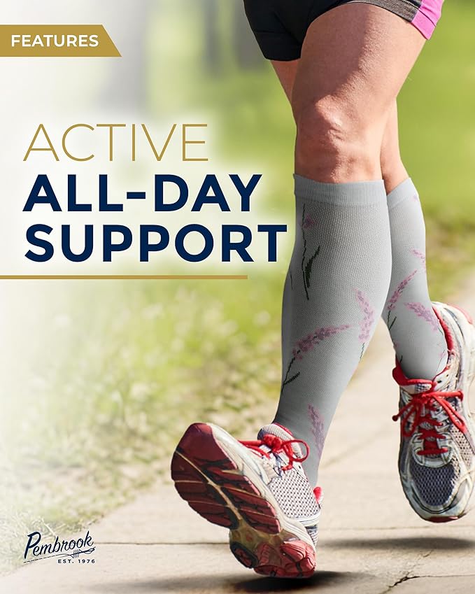 Pembrook Bamboo Viscose Light Compression Socks - 3 Pairs | 8-15 mmhg Compression Socks | Knee High Comfort Support Socks