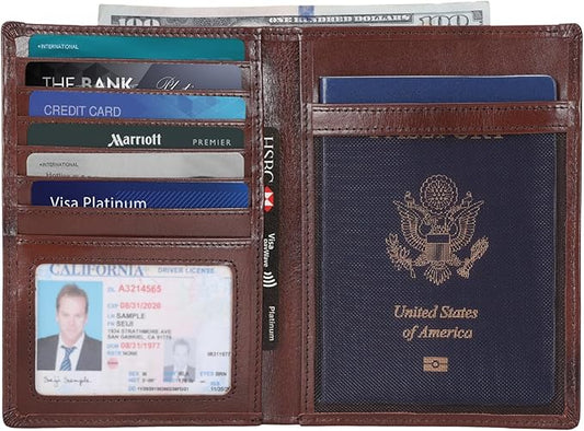 Polare Luxury RFID Blocking Leather Passport Holder Travel Wallet For Men and Women (Coffee with AirTag Slot)