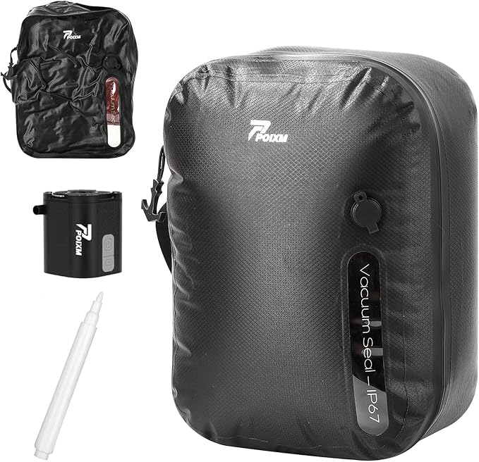 Vacuum Bags for Travel with Wireless Pump, 180° Open Zipper, IP67 Waterproof, Reusable Space Saver Compression Bags for Backpack, Suitcase, Home Storage(1 Pack + Pump)