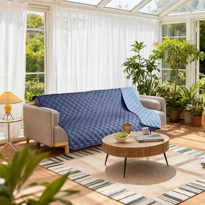 gogobunny 100% Double Sided Waterproof Dog Blanket Soft Pet Bed Cover Reversible Protect Furniture Couch Sofa Car for Puppy Large Dog Cat (Dark Navy/Light Navy, 52x82 Inch (Pack of 1))