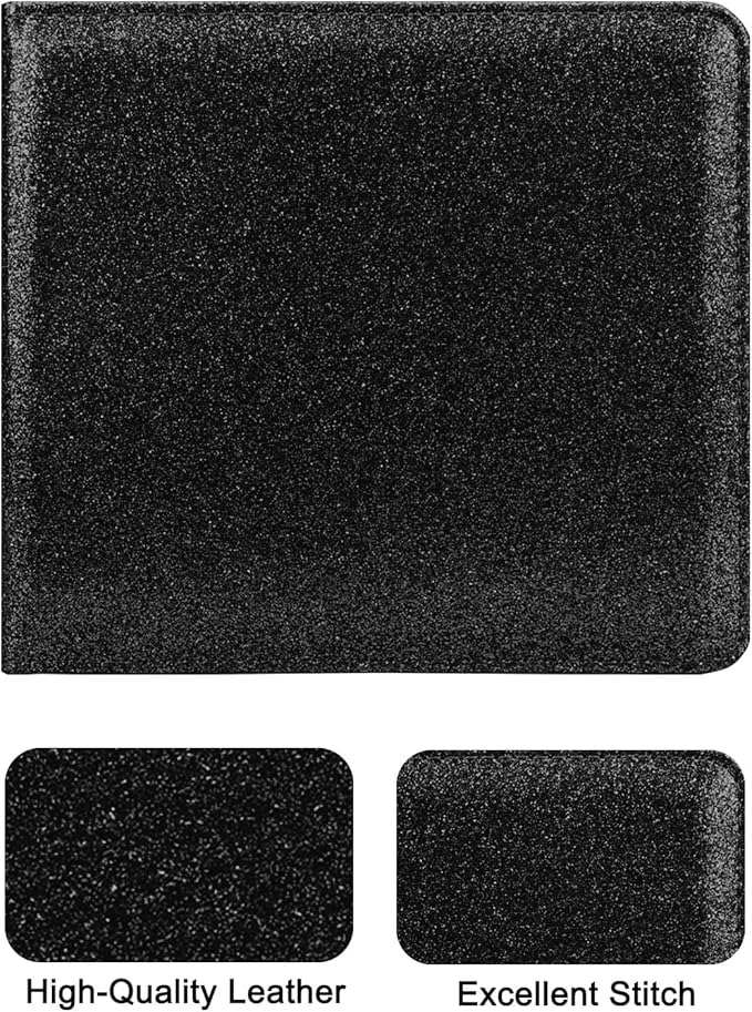 Car Registration and Insurance Holder, Leather Registration and Insurance Card Holder, Vehicle Glove Box Organizer - For Documents, Cards, License (Bling Black)