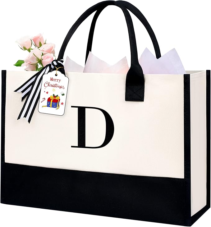 BAGAIL Initial Tote Bag, Personalized Birthday Gifts for Women, Teacher, Friends, Mom, Wedding, Monogrammed Beach Bag