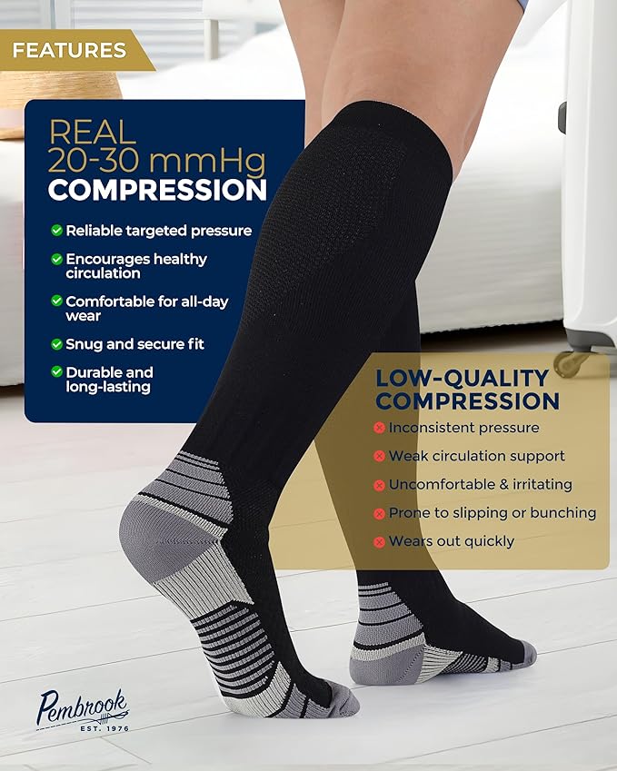 Pembrook 3 Pairs Compression Socks 20-30 mmHg - Compression Socks for Women and Men | Running, Athletic, Travel, Nurses