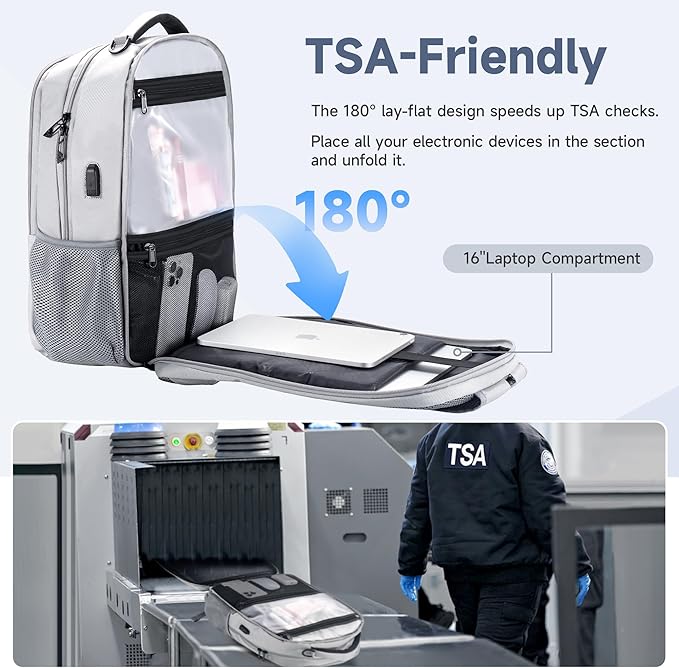 Multipocket TSA Travel Laptop Backpack for Men & Women, Anti-Theft Work Business Backpack with USB Charging Port, Airline Approved Personal Item Bag,Water-Resistant Computer Bag Fits 16 Inch Notebook