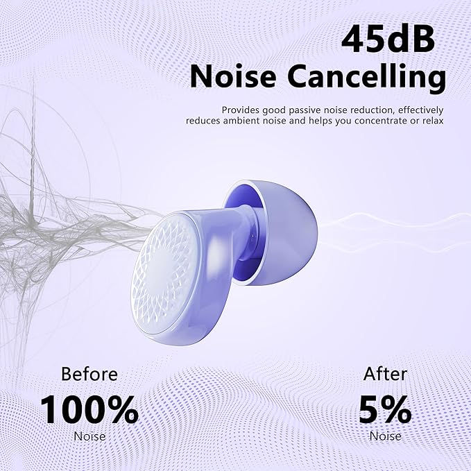 Ear Plugs for Sleeping Noise Cancelling, 45dB for Noise Reduction, Noise-Reducing Earplugs for Sleeping, Concerts, Shooting, Silicone Hearing Protection Earbuds with 8 Eartips (Purple, One Size)