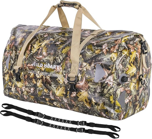 WILD HEART Waterproof Motorcycle Duffel Bag PVC500D Double-bottom With Rope Straps and Inner Pocket 40L 66L 100L for Kayaking, Camping, Boating,Motorcycle