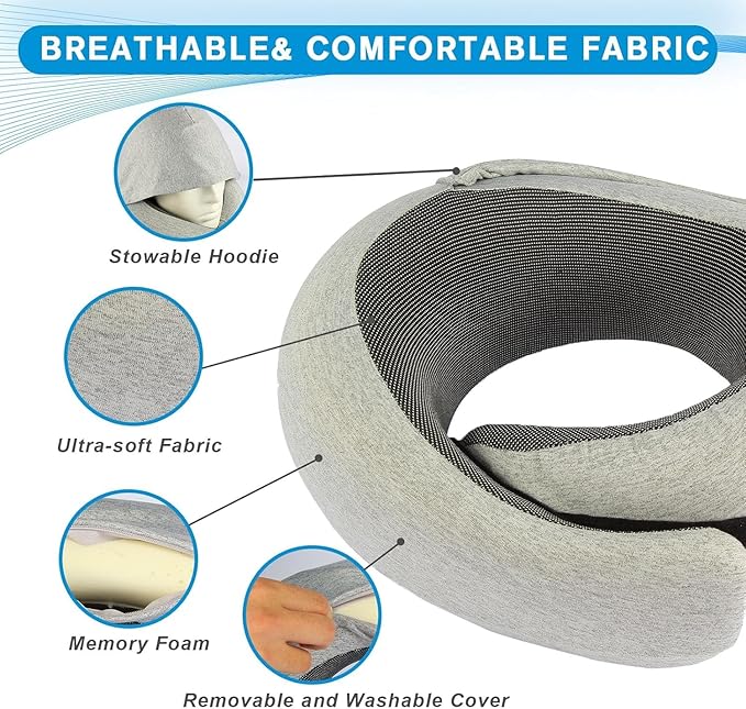 Travel Neck Pillow for Airplanes, Plus Memory Foam Pillows for Neck Support, Best Turtle Pillow for Adult Traveling Sleeping Flight Pillow Cool for Women Long Haul Flights Almohada De Viaje-XS