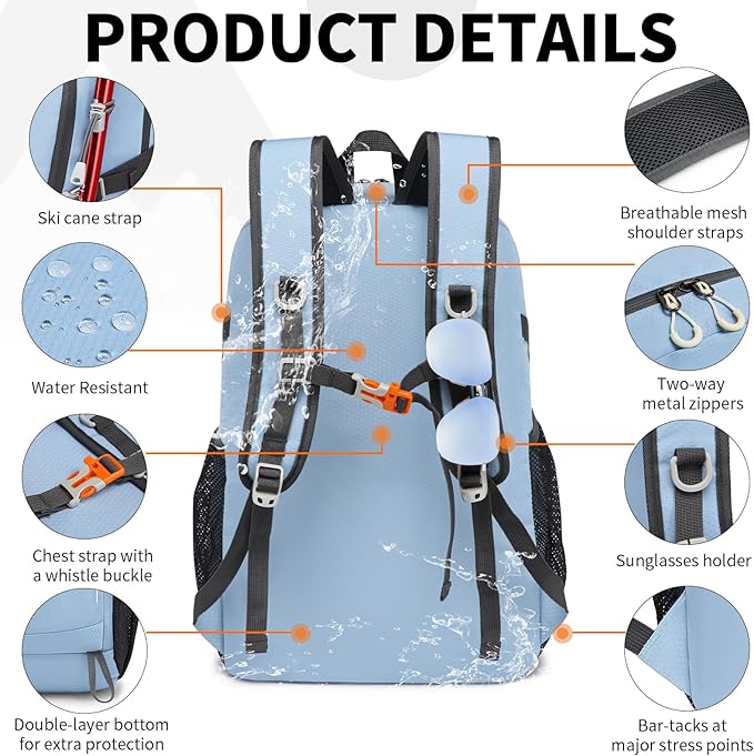 35L Lightweight Packable Backpack – Durable Foldable Daypack for Travel, Hiking, and Gym (Sky-Blue)