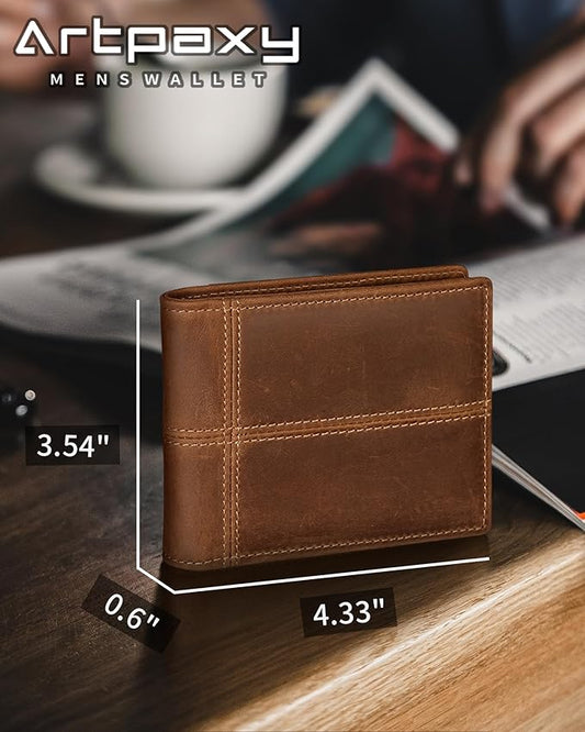 Artpaxy Mens Wallet Bifold Genuine Leather RFID Blocking Wallet for Men with 1 ID Window 13 Card Holders 2 cash pockets 1 Gift Box