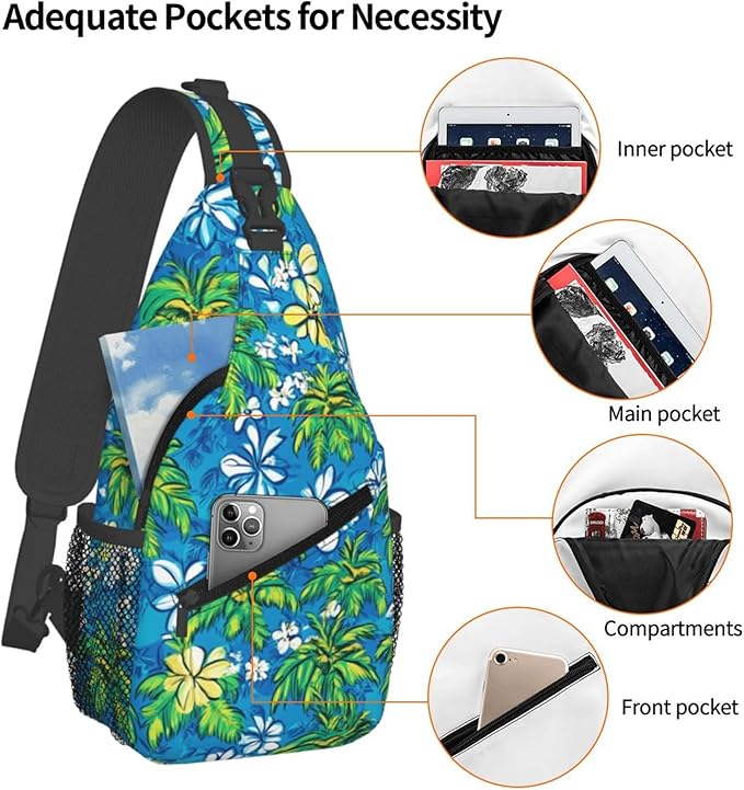 Hawaii Tropical Palm Sling Backpack Crossbody Bag Casual Chest Bags Travel Hiking Daypack Shoulder Bag for Women Men