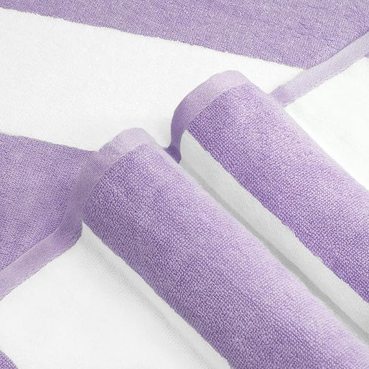 CLOWOOD Plush Oversized Beach Towel - Cotton 40 x 70 Inch Large Thick Purple Striped Cabana Pool Swimming Towel