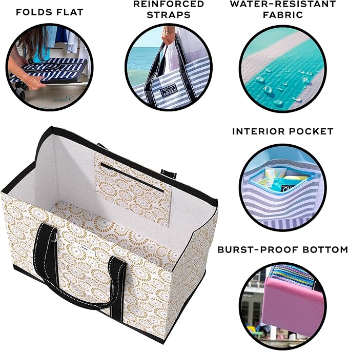 SCOUT Original Deano Tote Large - Durable Lightweight Open Top Beach, Pool & Lake Bag, Inside Zip Pocket, Folds Flat