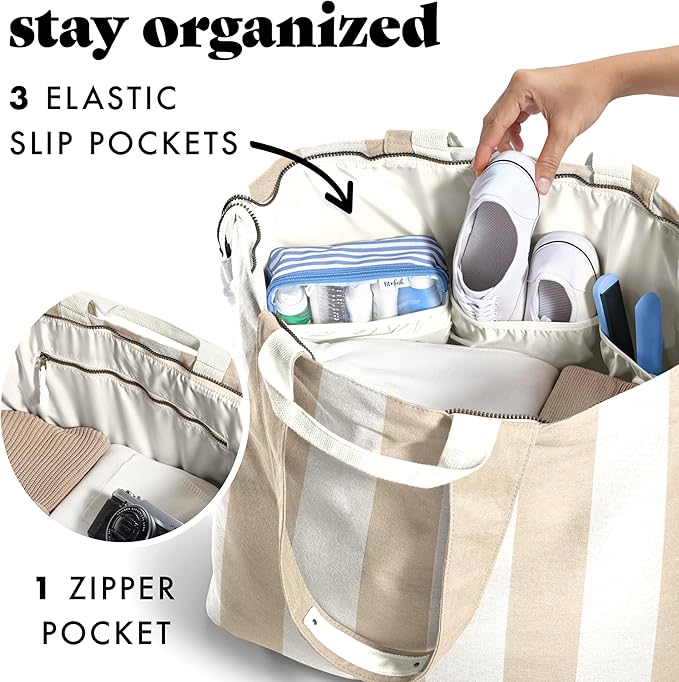 Fit & Fresh Large Beach Bag for Women - Extra Large Travel Tote With Pockets